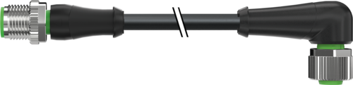 M12 macho recto / M12 hembra 90 grados codificacion A - Cable de conexion 5 polos (2m)